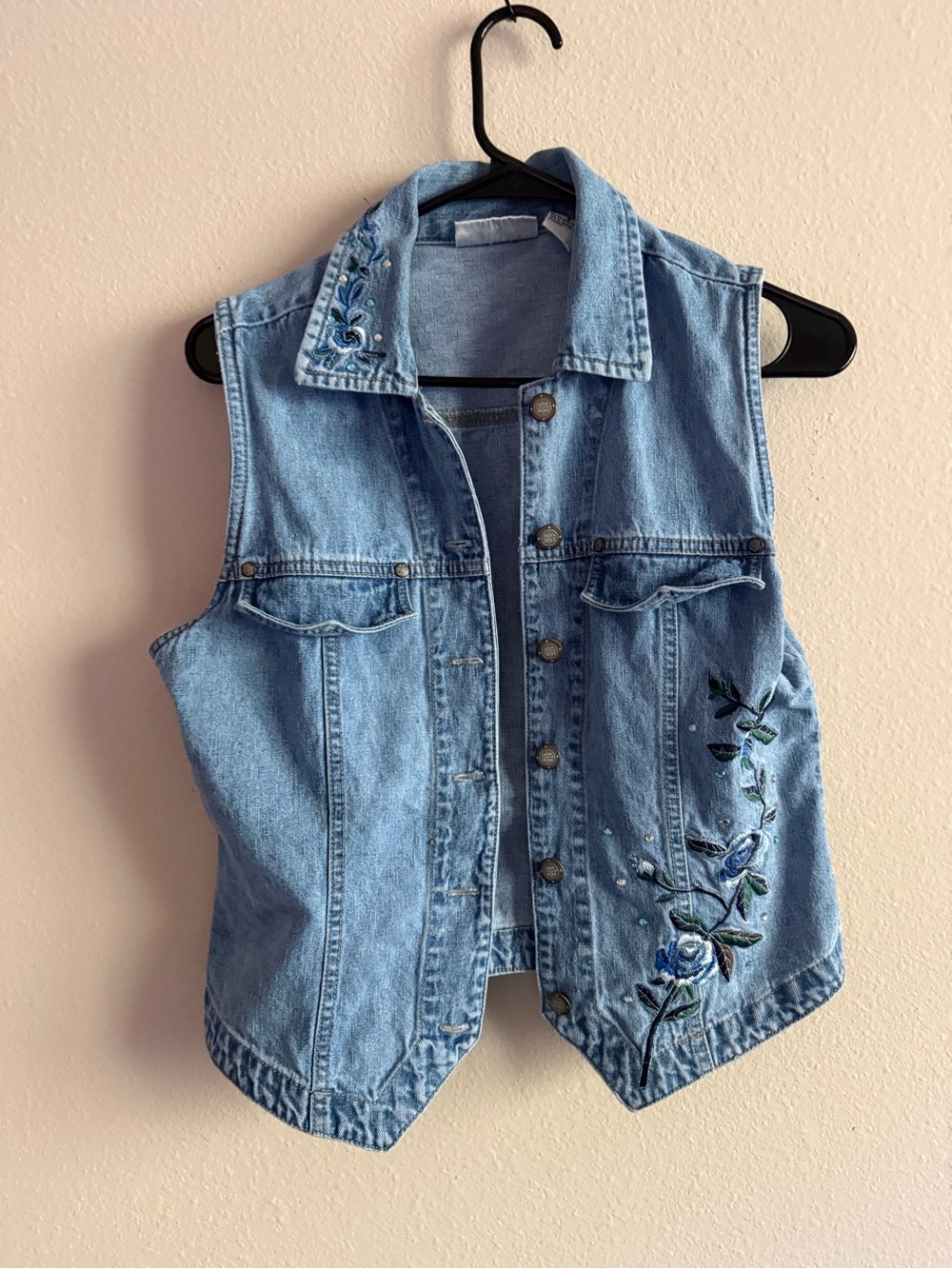 bill blass Light Blue Embroidered Denim Vest